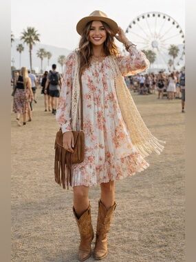 ALEX MARIE floral Boho festival  pastel sheer fully lined dress size 14